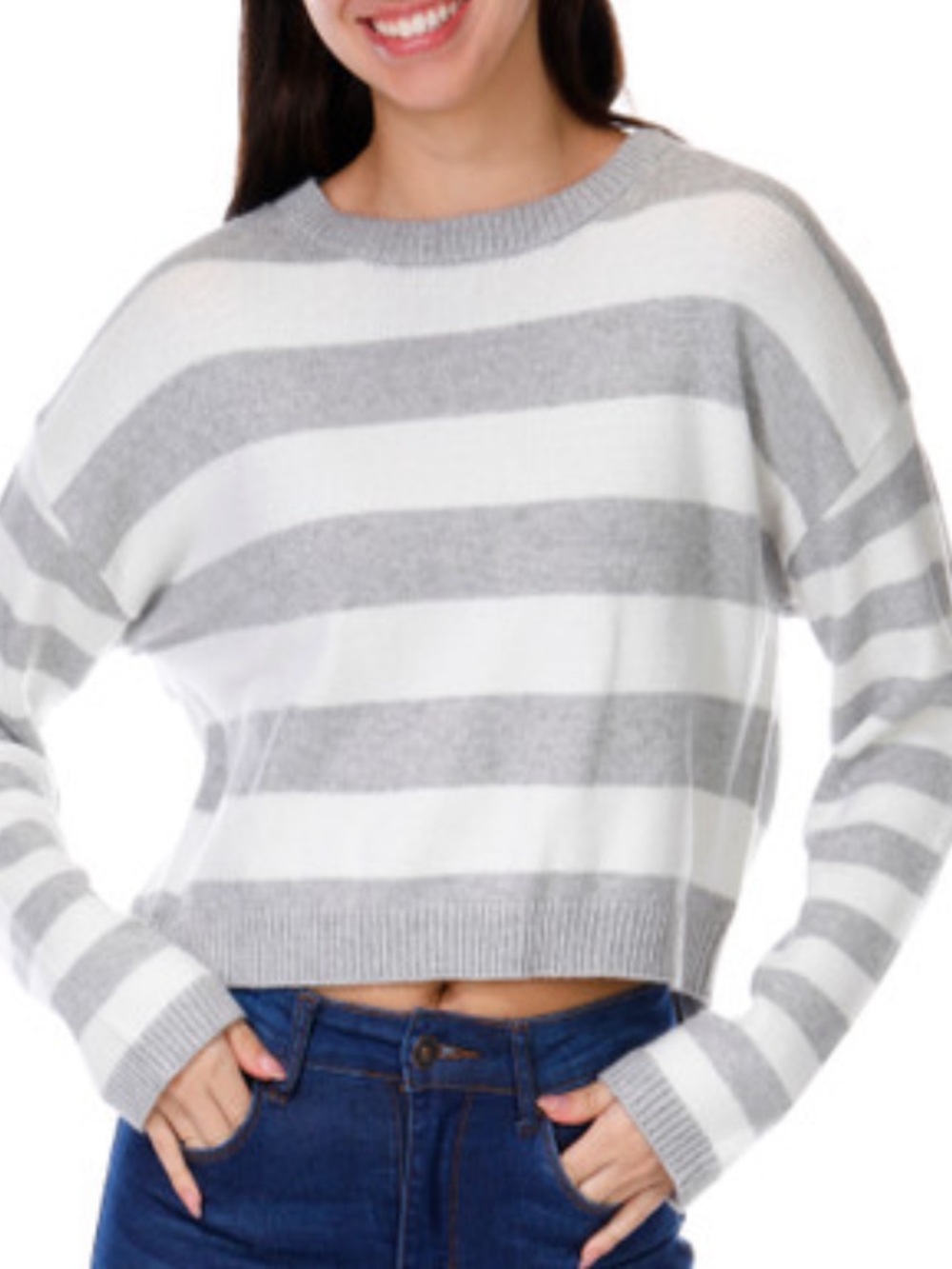 NWT FCT Grey Striped Pullover Sweater Sizes S, M & L